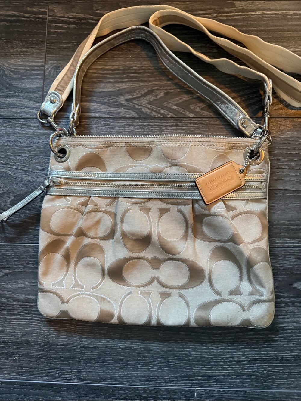 Coach Khaki and Tan Signature Crossbody Bag